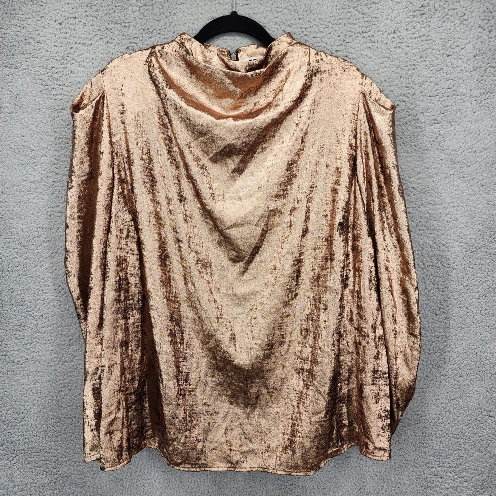 Future Collective Kahlana Barfield Brown Metallic Bronze Puff Sleeve Top 1X